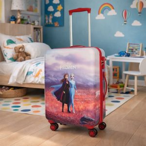 NOVEX Disney Frozen Red Travelling Kids Trolley Bags for Girls Luggage 4 Wheels ( Blue /22 Inch)