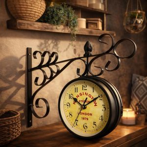 Vintage Double Sided Wall Clock Retro Station Style Decorative Clock