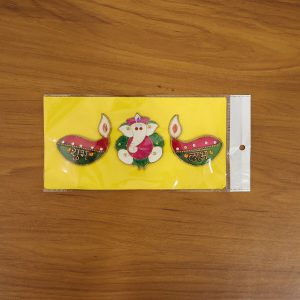 Acrylic Meenakari Diya Ganesh Shubh Labh Door Hanging – Set of 3