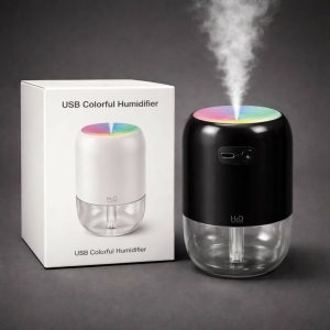 Black USB H2O Mini Humidifier with Color LED Light for Desk & Bedroom