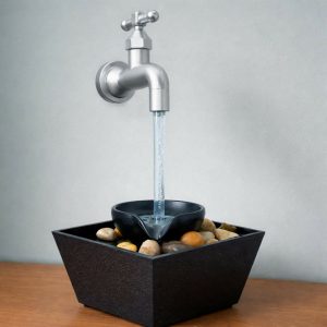 Modern Tap Style Tabletop Water Fountain with Pebble Base