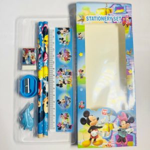 Kids Cartoon Stationery Set with 2 Pencils, Ruler, Eraser, Sharpener & Grip