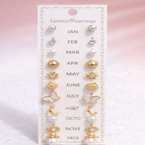 Complete 12-Month Calendar Earring Collection – Elegant Birthstone Studs and Charms Gift Set (Pack Of 12)