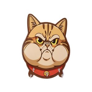 Cute Cartoon Cat Wooden Key Holder Wall Mounted Decorative Key Rack for Home Entrance