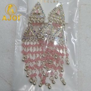 Blush Pink Stone Studded Designer Chandbali Earrings with Pearl Drops