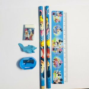 Kids Cartoon Stationery Set with 2 Pencils, Ruler, Eraser, Sharpener & Grip