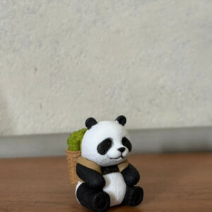 Cute Panda Bamboo Basket poly-resin Showpiece | Mini Panda Decorative Figurine