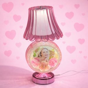 Round Photo Table Lamp with Shade for Bedroom, Side Table & Gift Decor