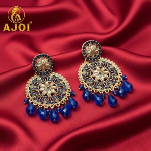 Blue Floral Statement Earrings