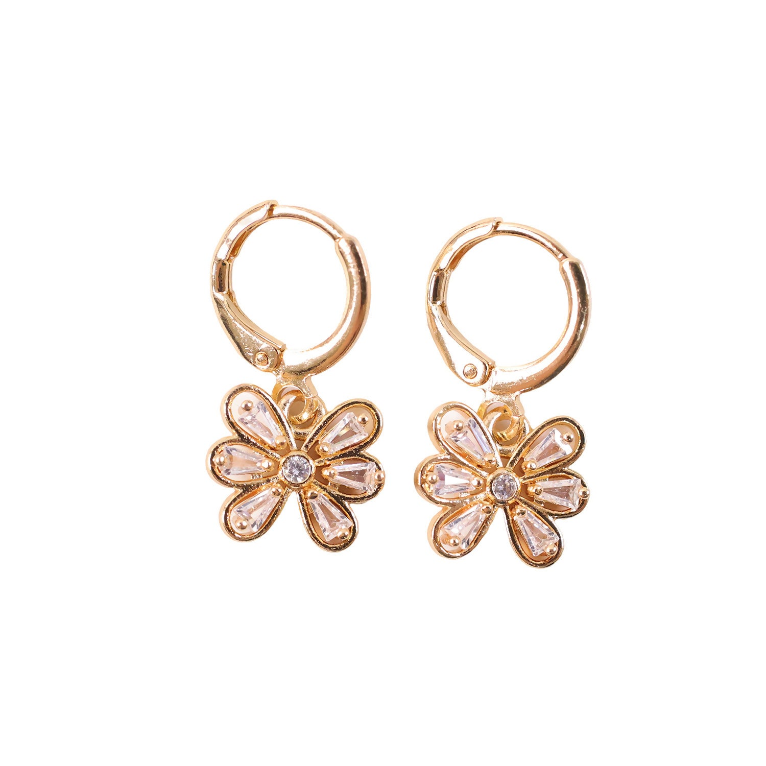 Gold-Tone Floral Crystal Drop Hoop Earrings for Women - Image 5