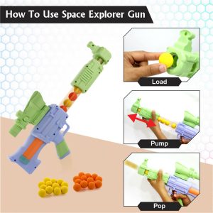 Aditi Toys Space Explorer Pneumatic Gun Include 12 Orange & 12 Yellow Soft Foam Ball