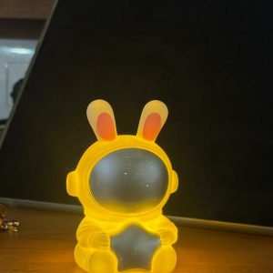 Silver Cute Bunny Astronaut LED Night Lamp for Kids Room & Desk Decor