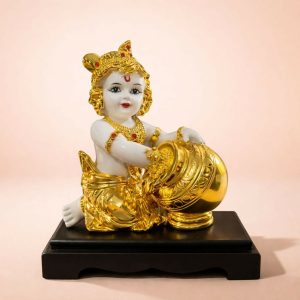 Bal Krishna Idol with Butter Pot Golden Showpiece for Home Temple Décor