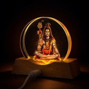 LED Lord Shiva Acrylic Lamp with Wooden Base Spiritual Decor