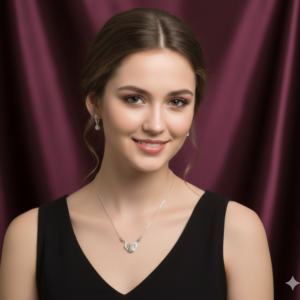 Silver Tone AD Filigree Heart Pendant Necklace for Women