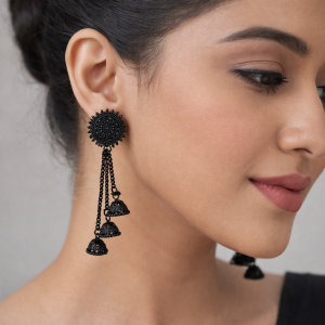 Bold black oxidised jhumka earrings