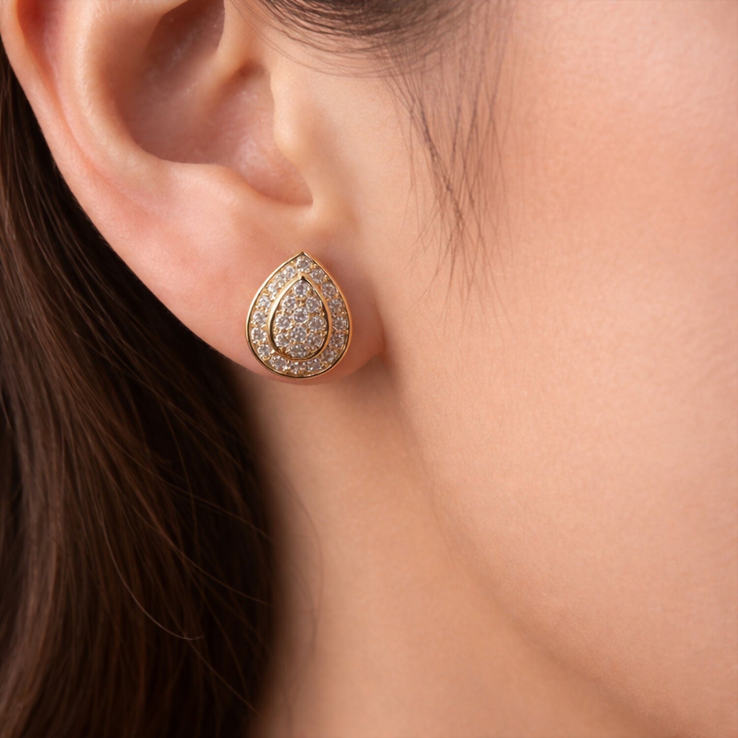 Elegant Teardrop Diamond Stud Earrings in Gold Finish - Image 2