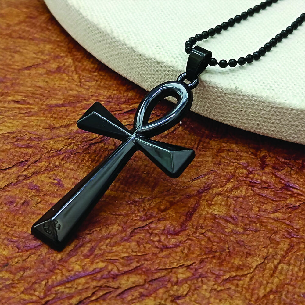 Egyptian Ankh Symbol Black Pendant Necklace for Men's