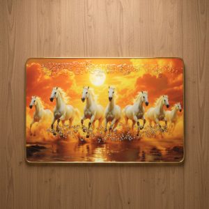 Seven White Running Horses Sunset Wall Art Frame
