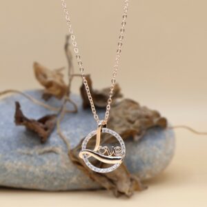 Rose Gold Plated Love Circle Necklace AD Pendant
