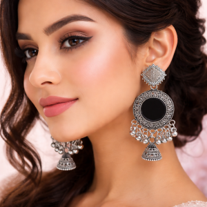 ELEGANT OXIDISED MIRROR JHUMKA EARRINGS