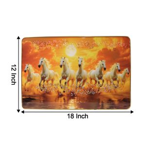 Seven White Running Horses Sunset Wall Art Frame