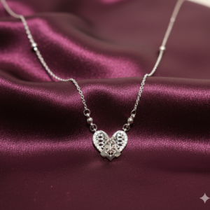 Silver Tone AD Filigree Heart Pendant Necklace for Women