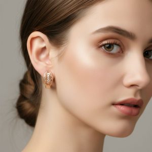 Elegant Gold Finish Stone Stud Earrings for Women & Girl