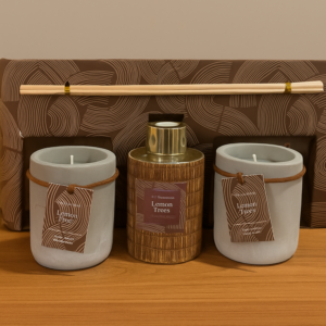 Lemon Trees Premium Aromatherapy Gift Set – Scented Candle & Reed Diffuser Combo in Concrete Jars with Wooden Accents, Relaxing Home Fragrance Set for Living Room, Bedroom, Spa & Office Décor