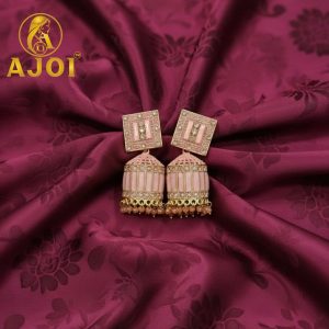 Blush Pink Designer Earrings with Elegant Stone Detailing and Drop Finish