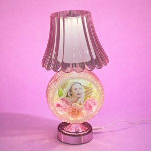 Round Photo Table Lamp with Shade for Bedroom, Side Table & Gift Decor