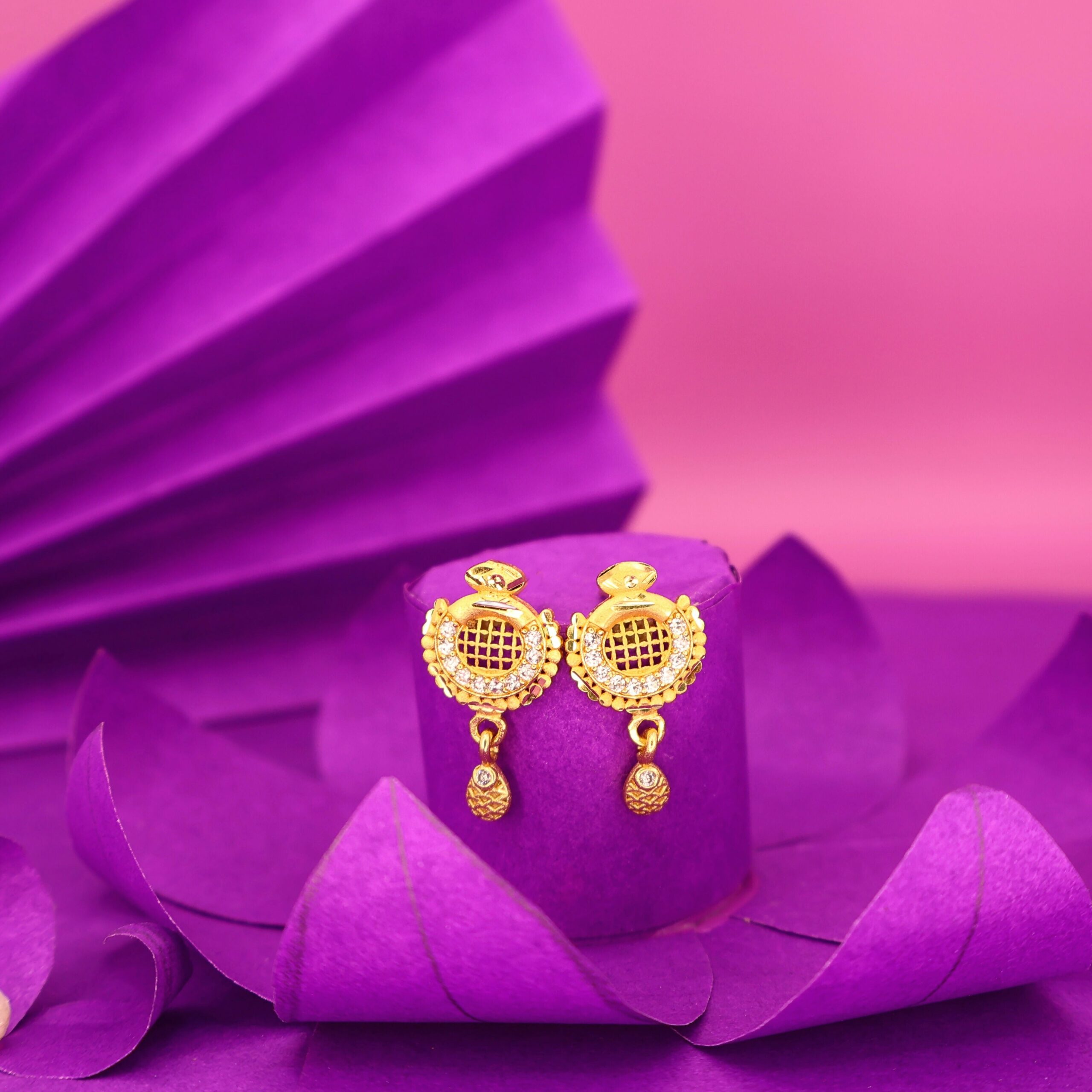 Gold Plated Grid Design Earrings with AD for women and girls - Image 3