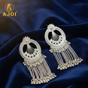 Premium Silver Floral Chain Tassel Earrings with Elegant Drop Design