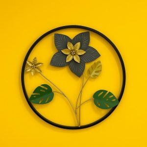 Metal Floral Wall Art Decor Round Frame Decorative Wall Hanging