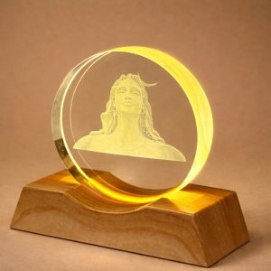 Shiv Engraved Acrylic LED Night Lamp with Wooden Base for Home Decor & Gifting