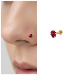 Gold Red Ruby AD Nosepin Stud Flat Back Labret Piercing for women and girls