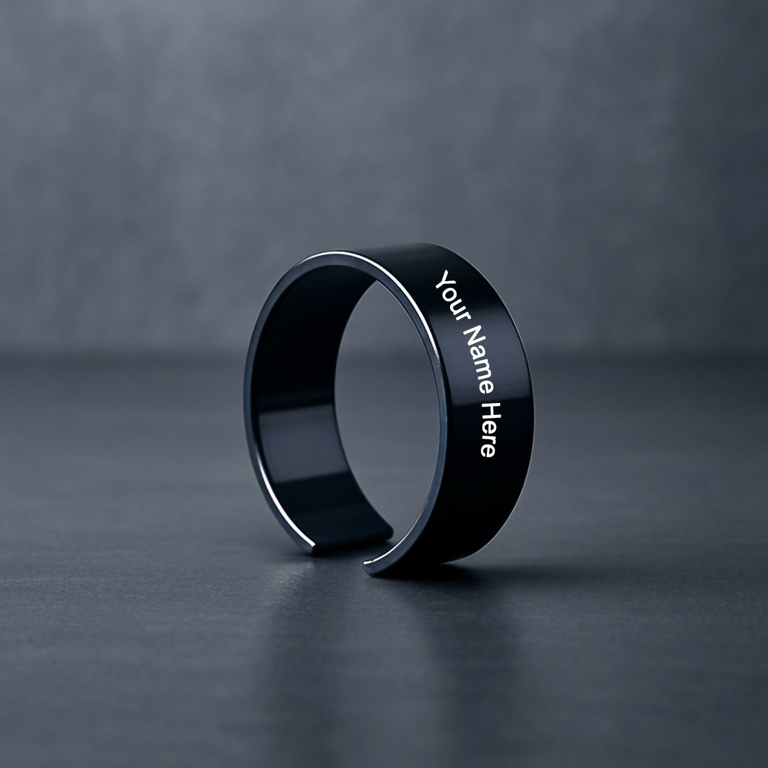 Custom Engraved Black Stainless Steel Adjustable Name Ring