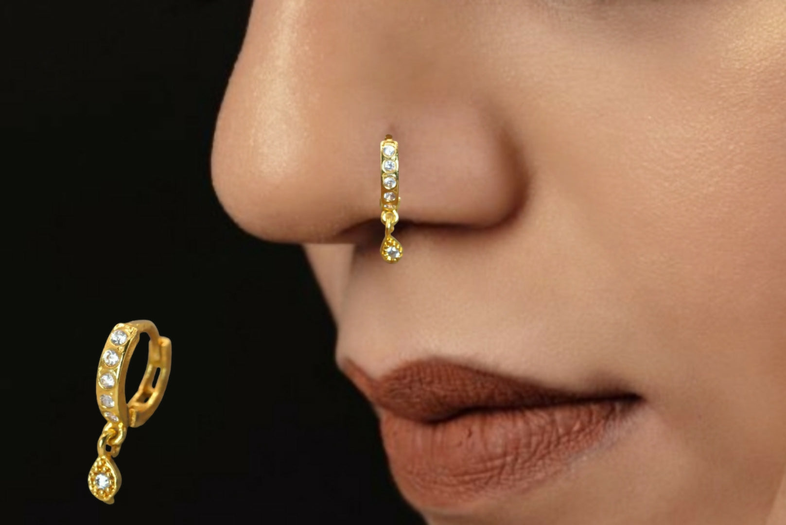 Gold Plated AD Huggie Teardrop Dangle for women and girls - Image 2