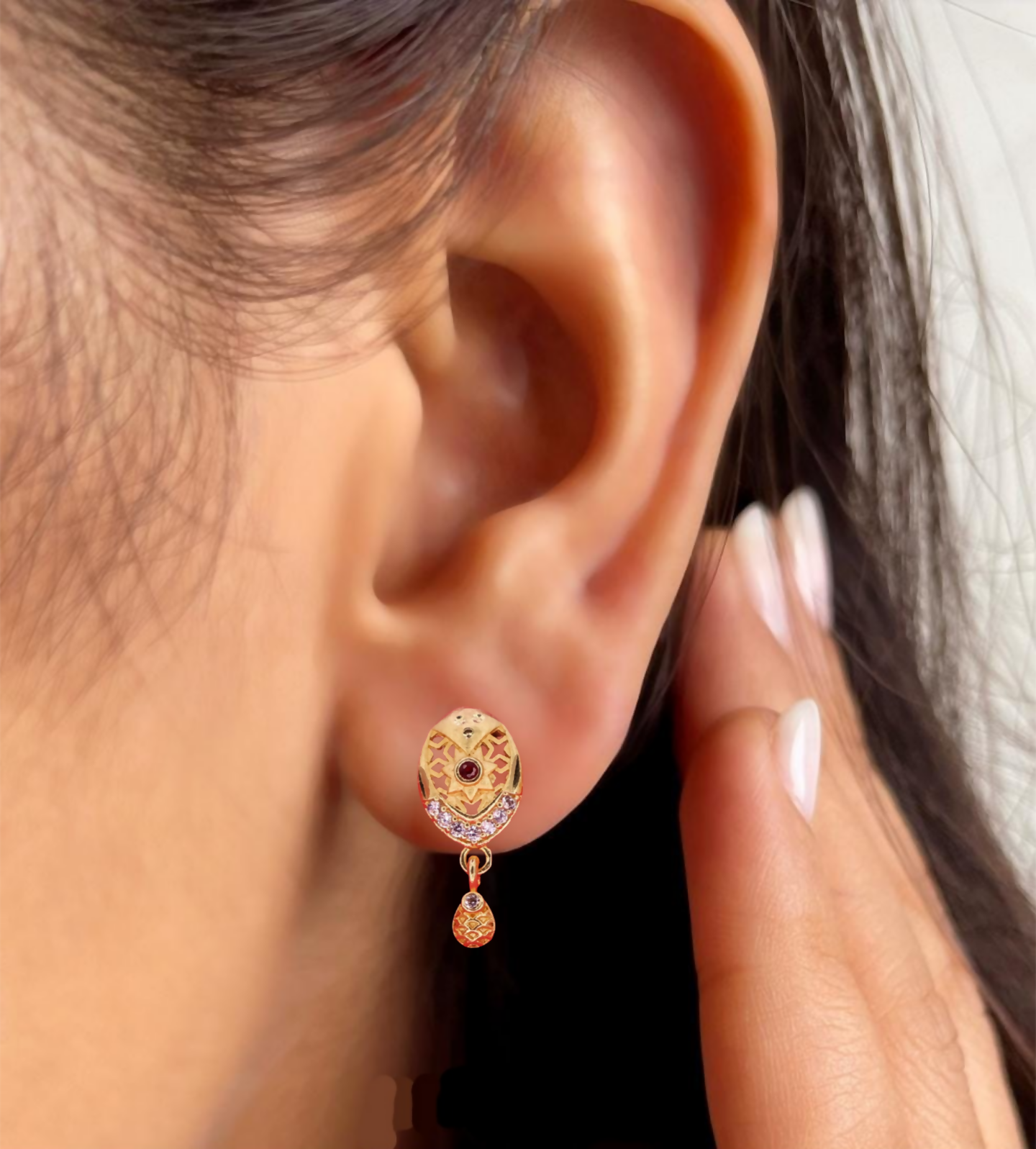 Gold Plated Oval Stud Earrings with AD for women and girls - Image 5