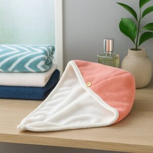 Soft Microfiber Hair Drying Towel Cap with Button Loop (1 Pc)