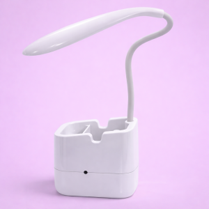 White LED Desk Lamp with Pen Holder & Phone Stand, Flexible Neck Study Light