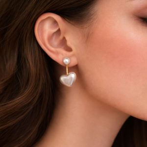 Elegant Pearl Heart Drop Earrings for Women & Girls – Gold Plated Romantic Heart Design Earrings