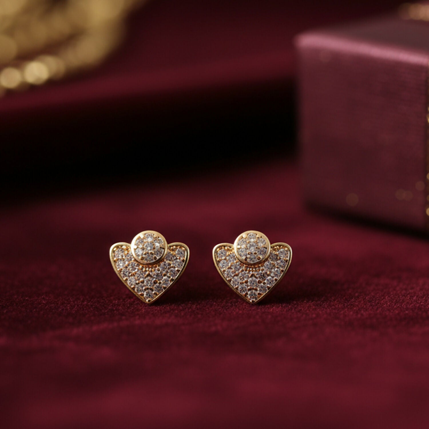 Gold Finish Heart Shape Stud Earrings with Stone Work for Women & Girl - Stylish Daily Party Wear Jewellery - Image 3