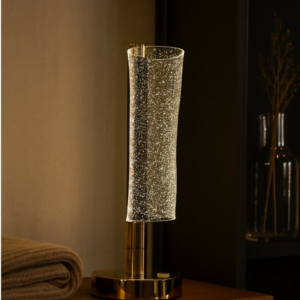 Luxury Glitter Crystal LED Table Lamp for Home Décor | Touch Sensor Golden Base Night Light | Ambient Mood Light for Bedroom, Living Room, Study Table & Gifting | Modern Acrylic Sparkle Effect Lamp – Pack of 1
