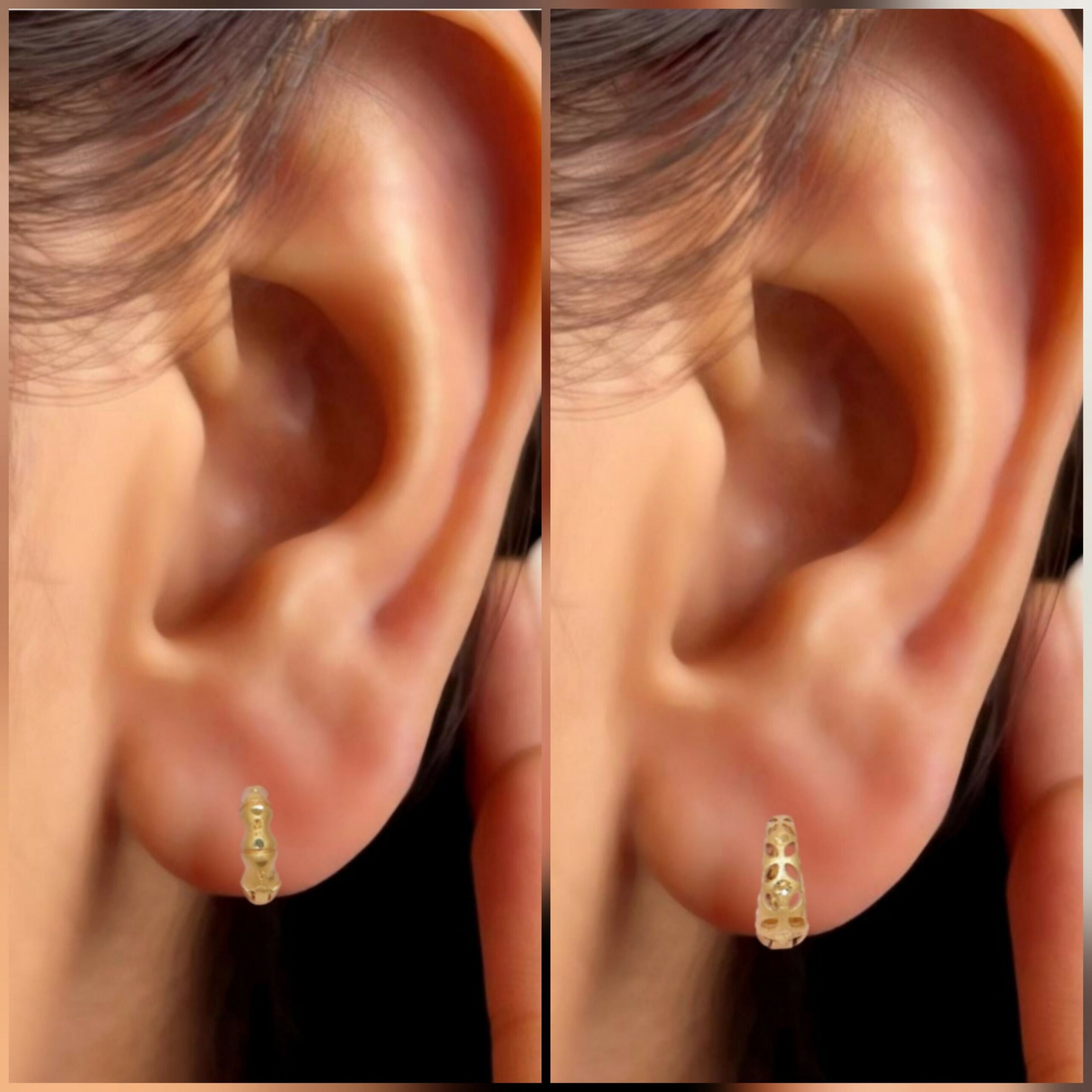 Gold Bamboo AD bali Huggie Hoop Earrings kan ki bli for women and girls Combo Pack of 2 - Image 2