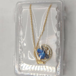 Gold Plated Blue Enamel Butterfly Circle Pendant Necklace For women and girls