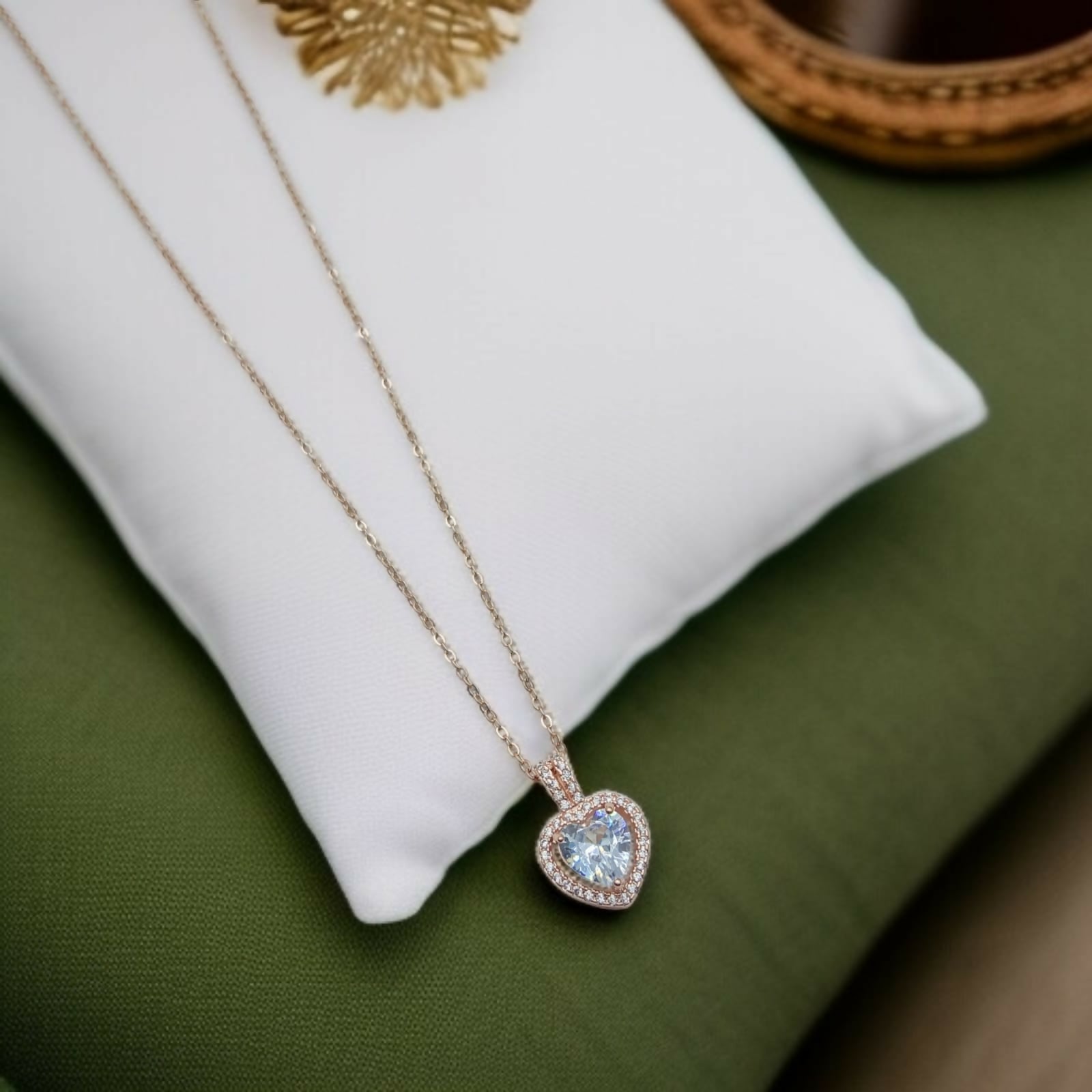 Crystal Inset Heart Charm on Rose Gold Chain And Pendal