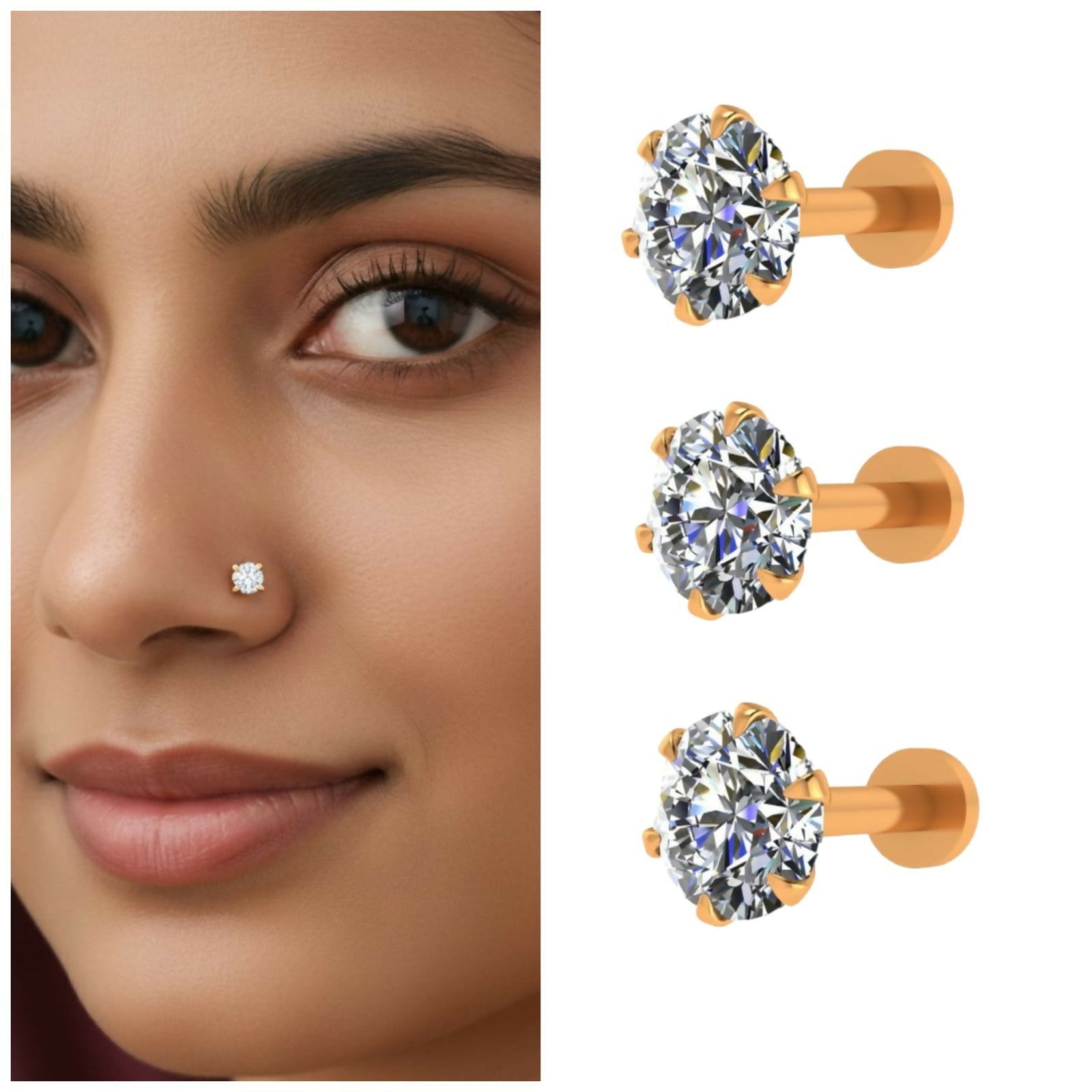 Classic AD Nosepin stud Minimal Floral Stud Combo Pack of 3