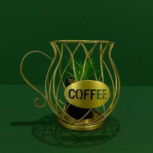 Coffee Cup Metal Planter Holder Decorative Tabletop Plant Pot Stand