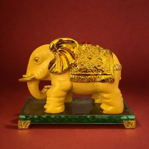 Golden Elephant Decorative Showpiece for Home Temple and Table Decor